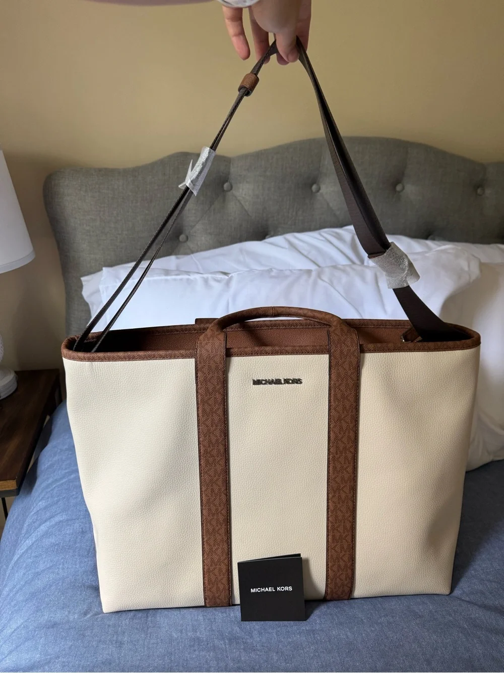 Michael Kors Cream Tote with Brown Trim